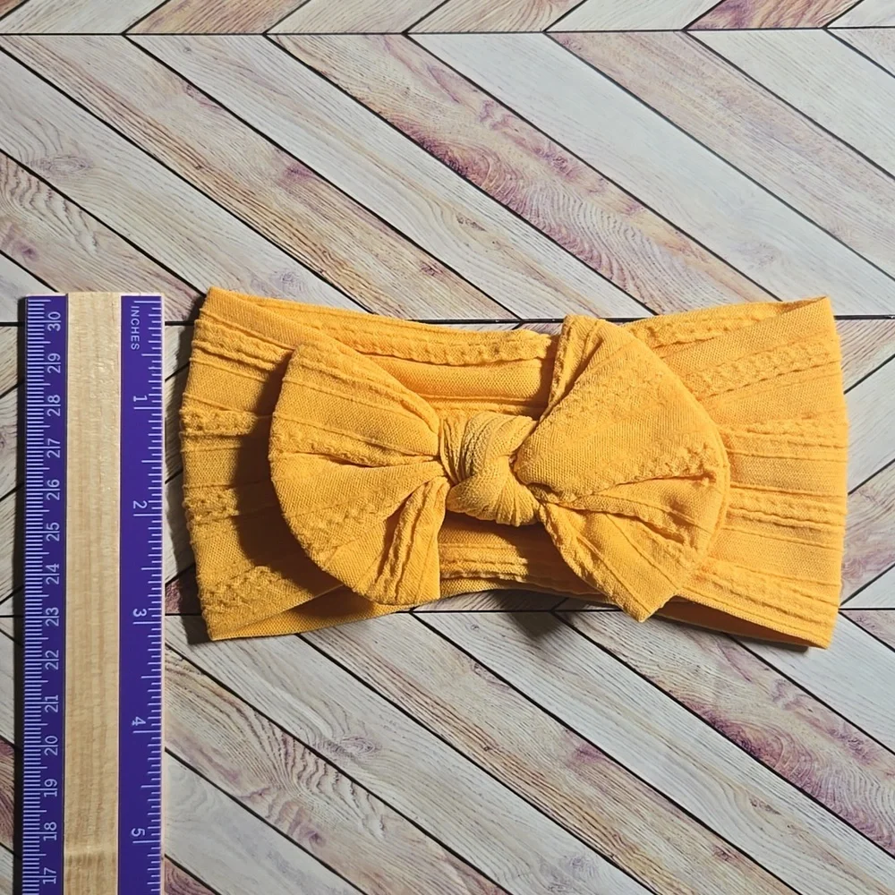 Boho Kids Bowknot Headband Mustard Yellow Cable Knit Baby Turban Soft Hairband